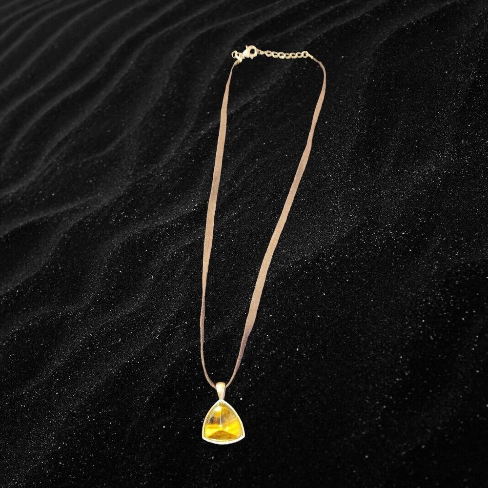 Tigers Eye Triangle Charm Necklace On Leather Strap